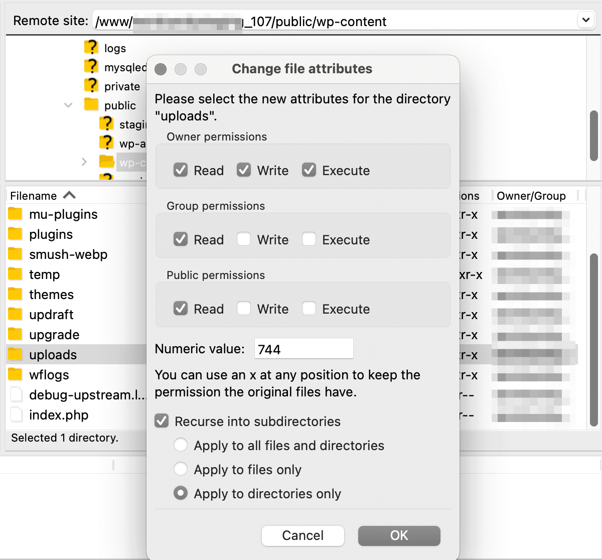 Mise à jour des autorisations du répertoire de téléchargement