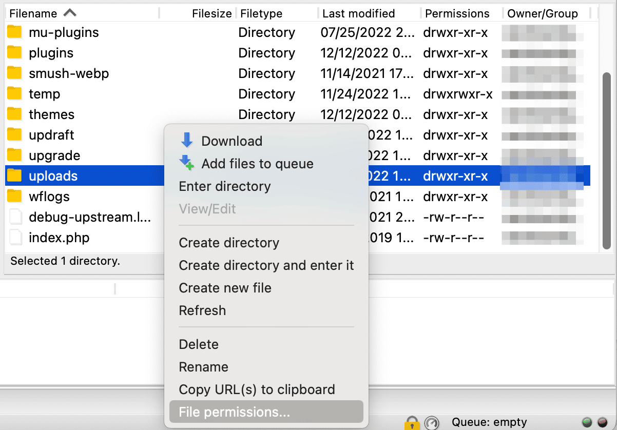 Modifica delle autorizzazioni dei file per i caricamenti di WordPress