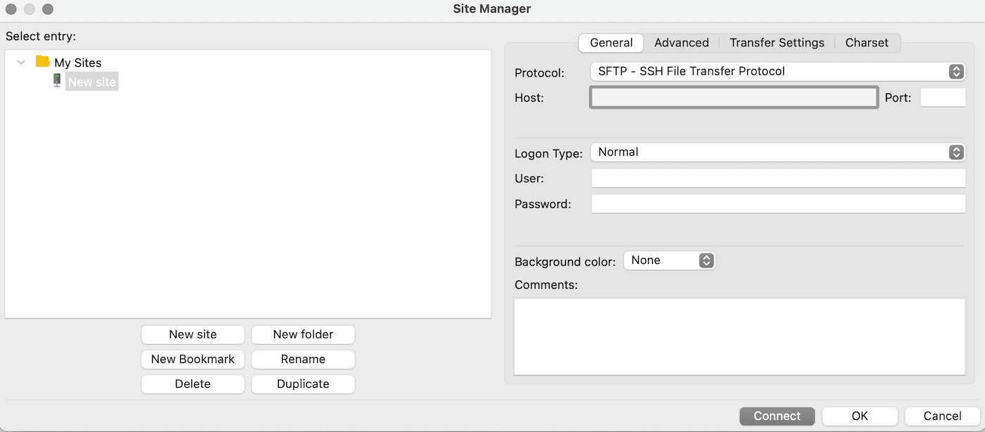 在 FileZilla 中连接网站