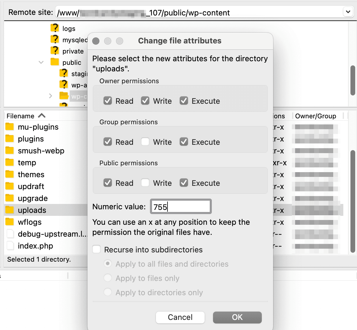 Modifica dei permessi dei file