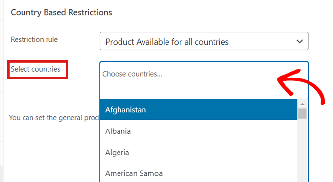 Elija los países que desea restringir