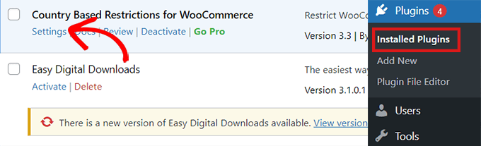 轉到 WooCommerce 插件設置的基於國家/地區的限制