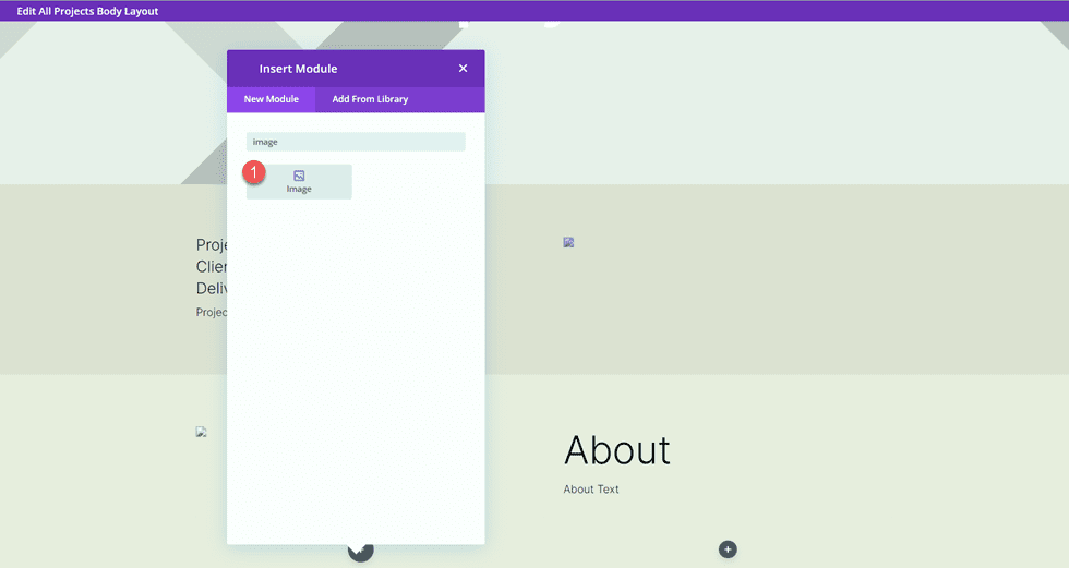 Divi Matching Portfolio and Projects Insertar módulo de imagen