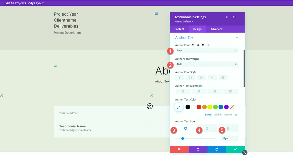 Divi Matching Portfolio และแบบอักษรผู้แต่งโครงการ