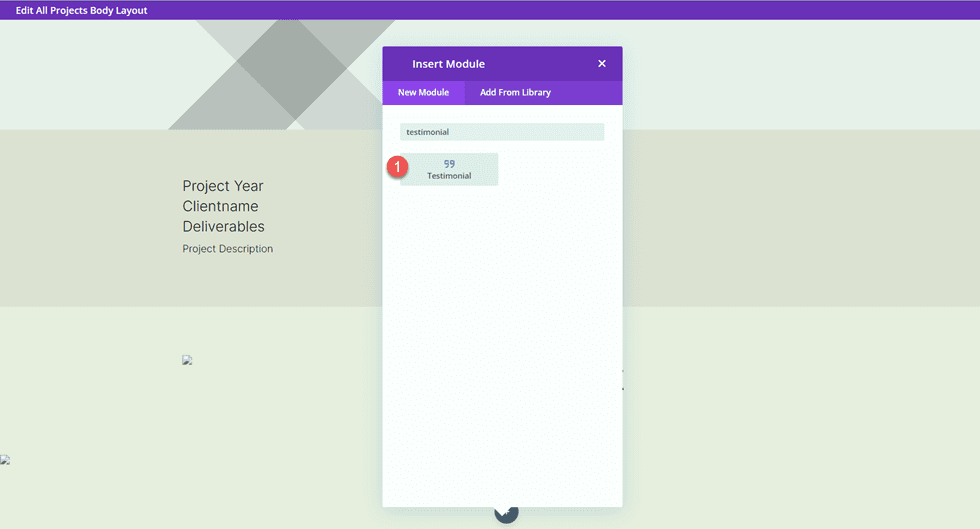 Portofoliul și proiectele de potrivire Divi Adaugă un modul de mărturie