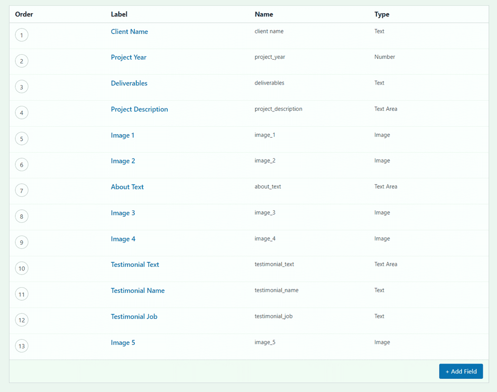 Divi Passendes Portfolio und Projekte Alle Felder