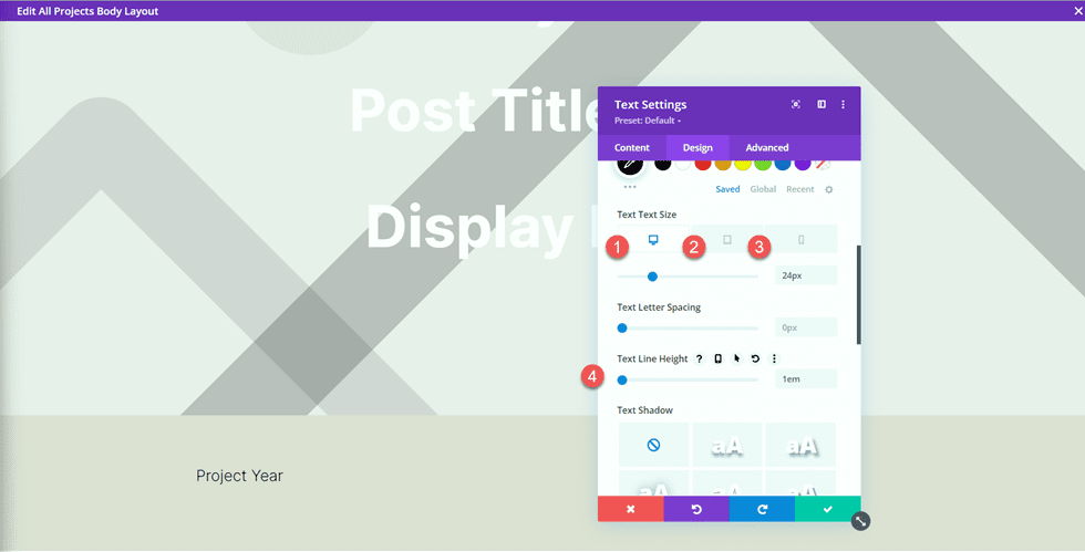 Divi Matching Portfolio และ Projects Year Text Size