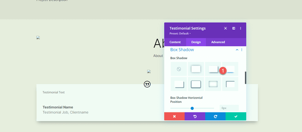 Divi マッチングポートフォリオとプロジェクト Box Shadow