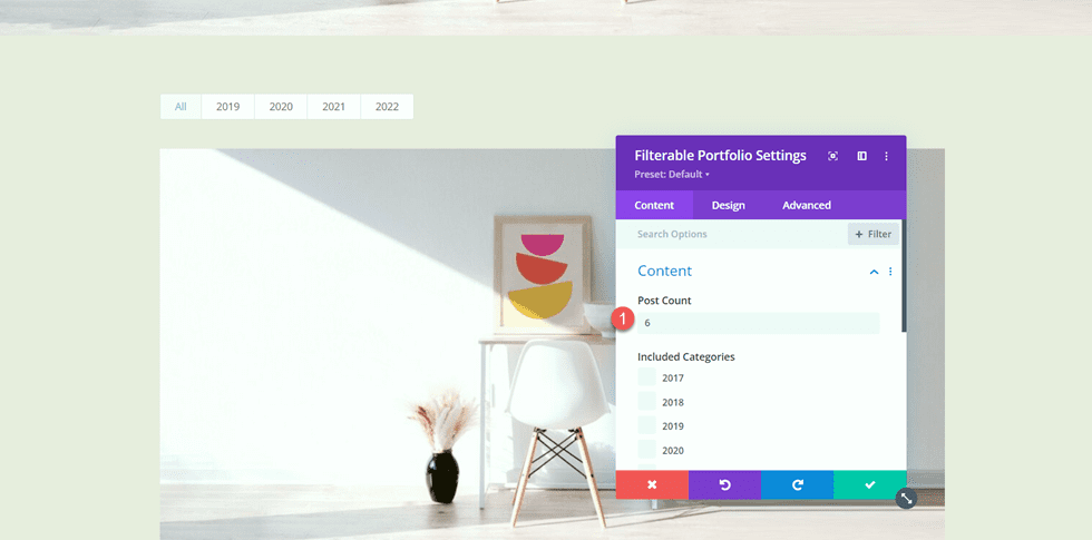 Divi Matching Portfolio i liczba postów projektów