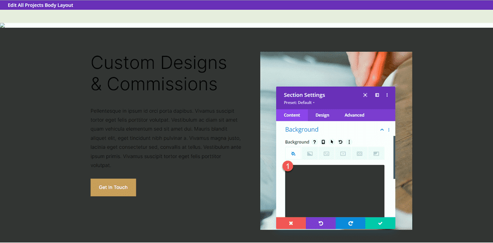 Divi Matching Portfolio and Projects Kolor tła