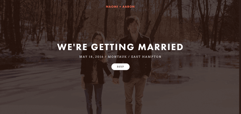 Naomi と Aaron の結婚式のウェブサイトの例の 1 つ