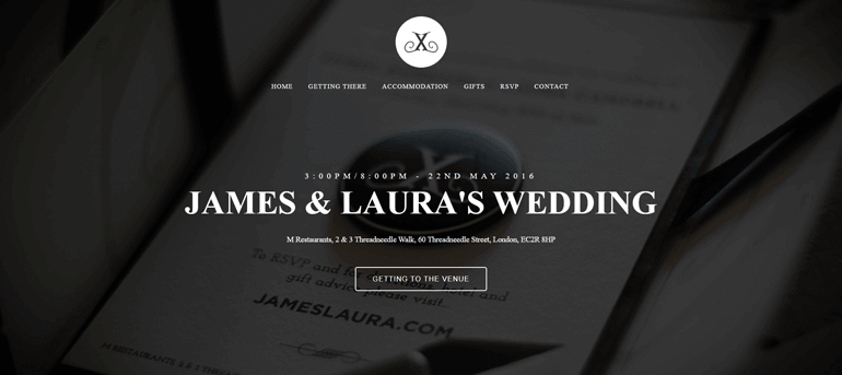 James et Laura l'un des meilleurs exemples de sites Web de mariage