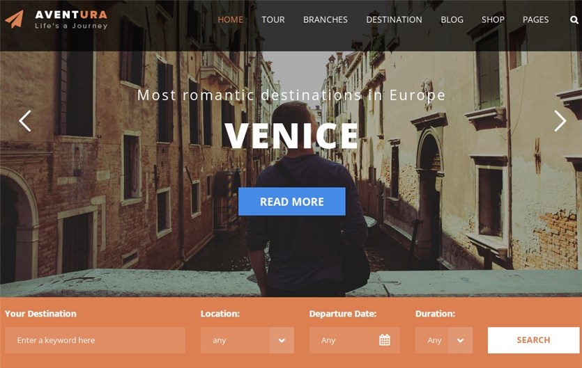 ธีม Aventura สำหรับเว็บไซต์ท่องเที่ยว