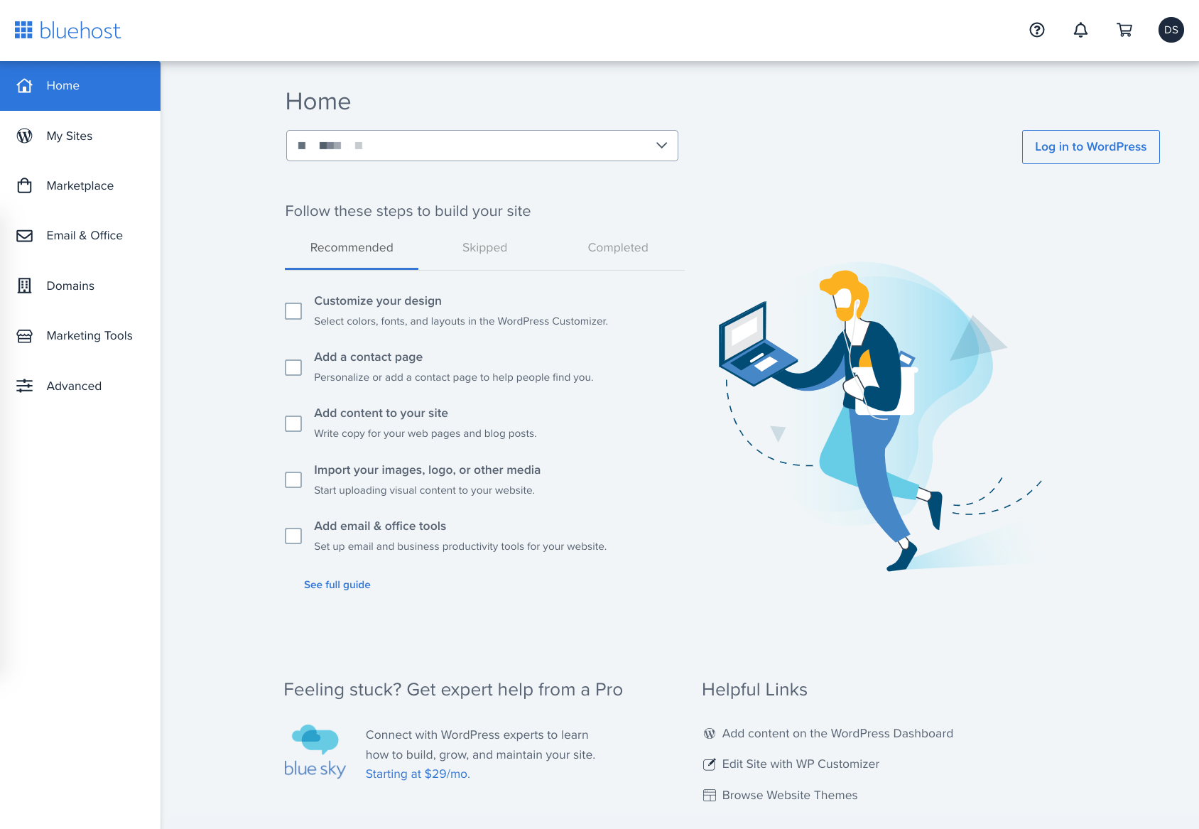 Bluehost 托管仪表板