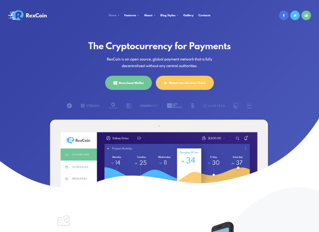 RexCoin - Cryptocurrency อเนกประสงค์ & Coin ICO WordPress Theme