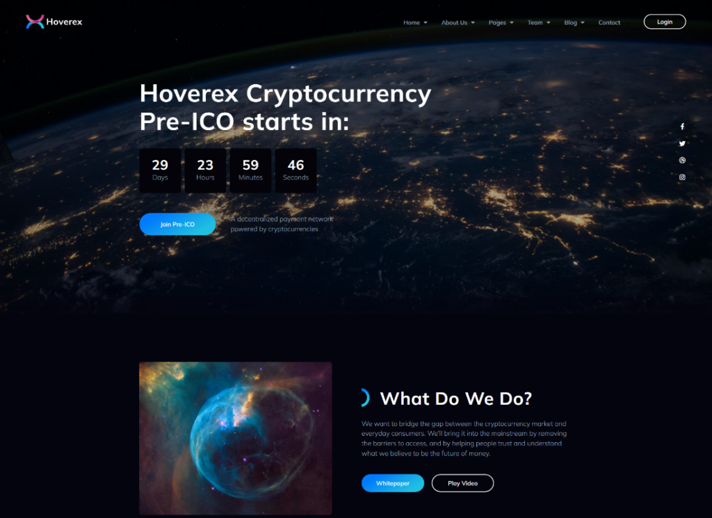 Hoverex — тема WordPress для криптовалюты, NFT и ICO