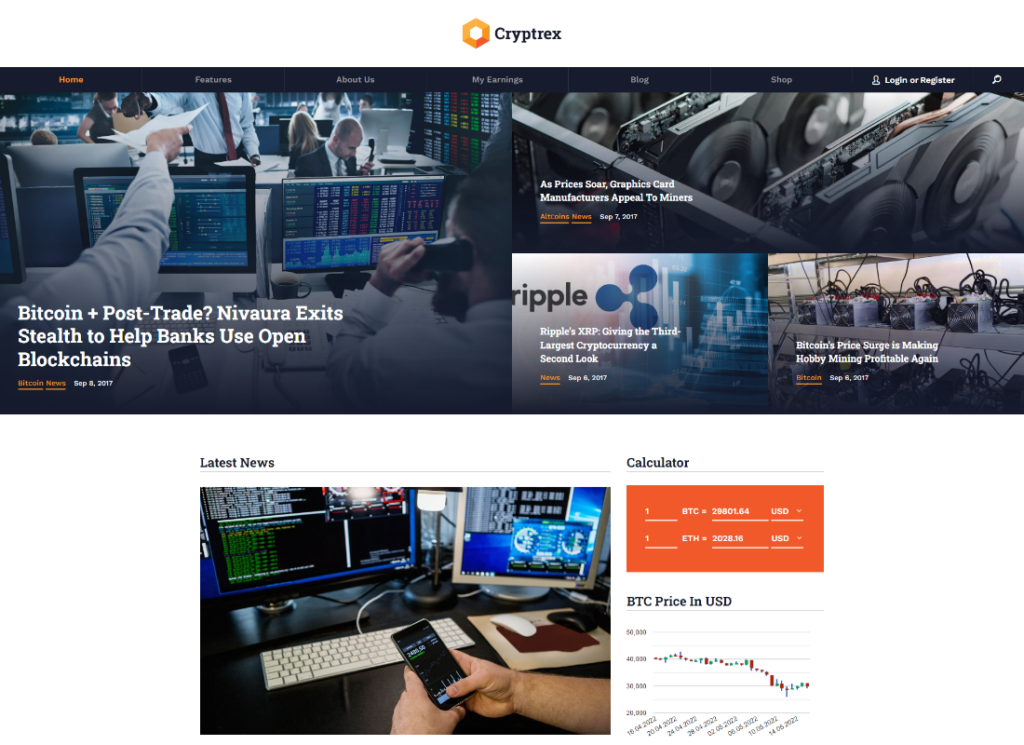 Cryptrex - Tema WordPress per criptovalute e mining