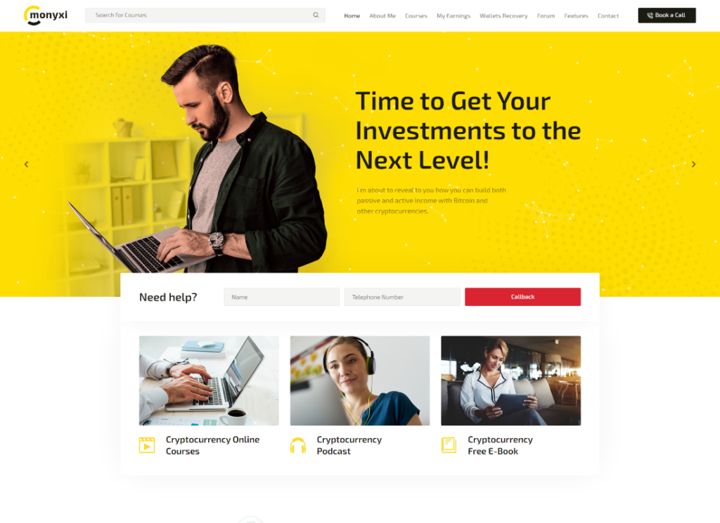 Monyxi - Тема WordPress для бизнес-тренера по торговле криптовалютой ICO