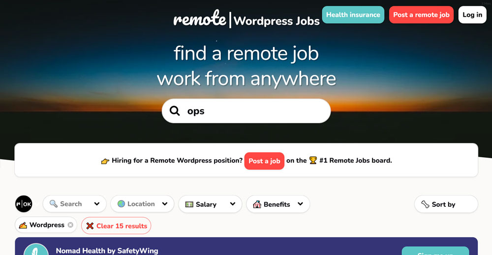 tablero de trabajo remoto ok wordpress