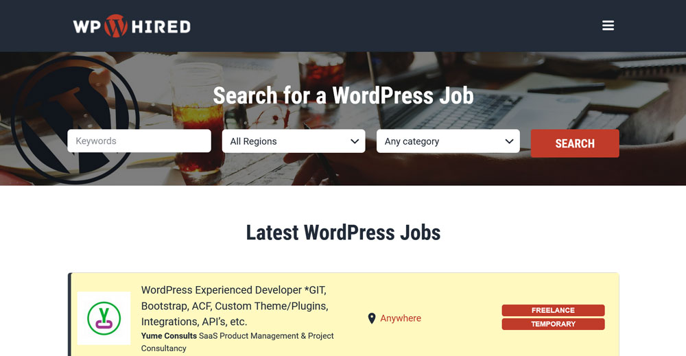 temukan pekerjaan wordpress di wphired