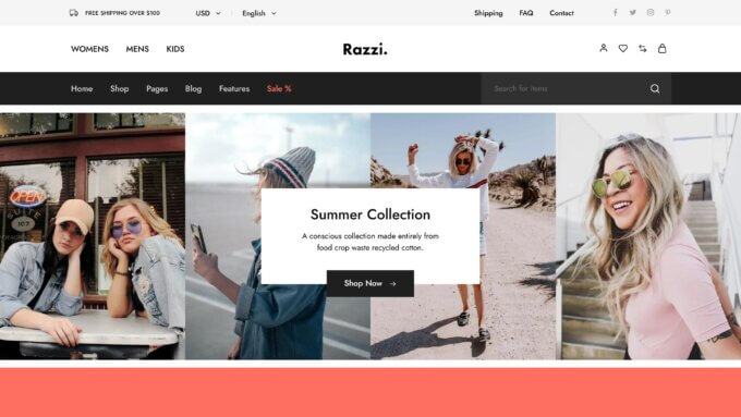 Razzi는 최고의 WooCommerce 패션 테마 중 하나입니다.