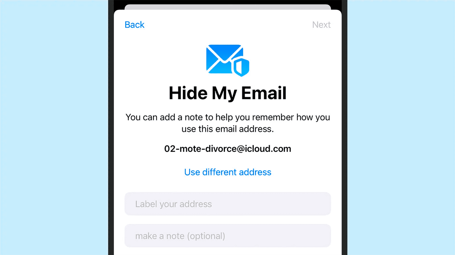 Fonctionnalité Masquer mon e-mail d'iCloud Mail