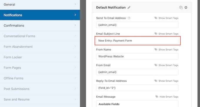 Creating a custom WPForms subject line