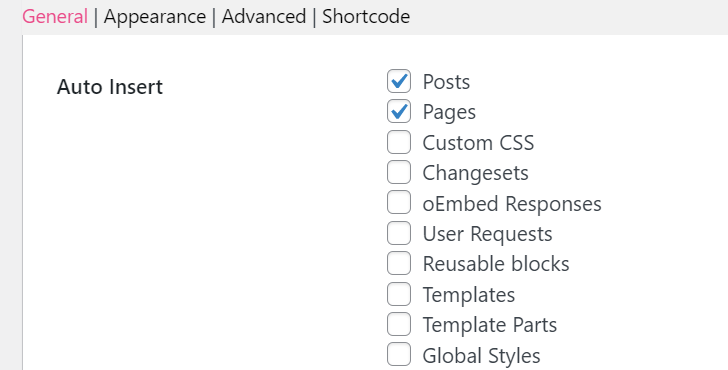 L'opzione di inserimento automatico nelle impostazioni di Easy Table of Contents