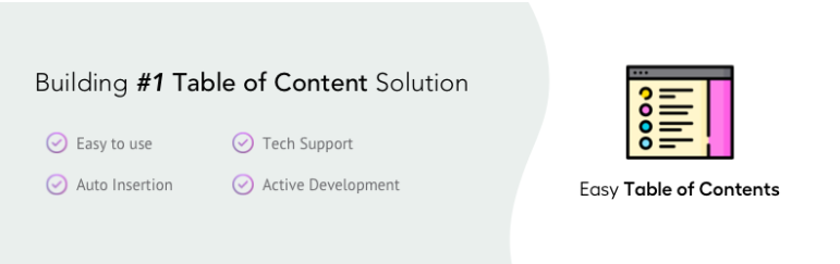 لافتة البرنامج المساعد لجدول المحتويات Easy Table of Contents في WordPress