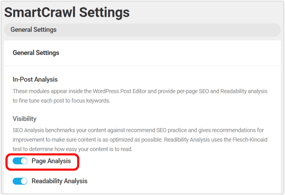 Keyword-Analyse in den Einstellungen