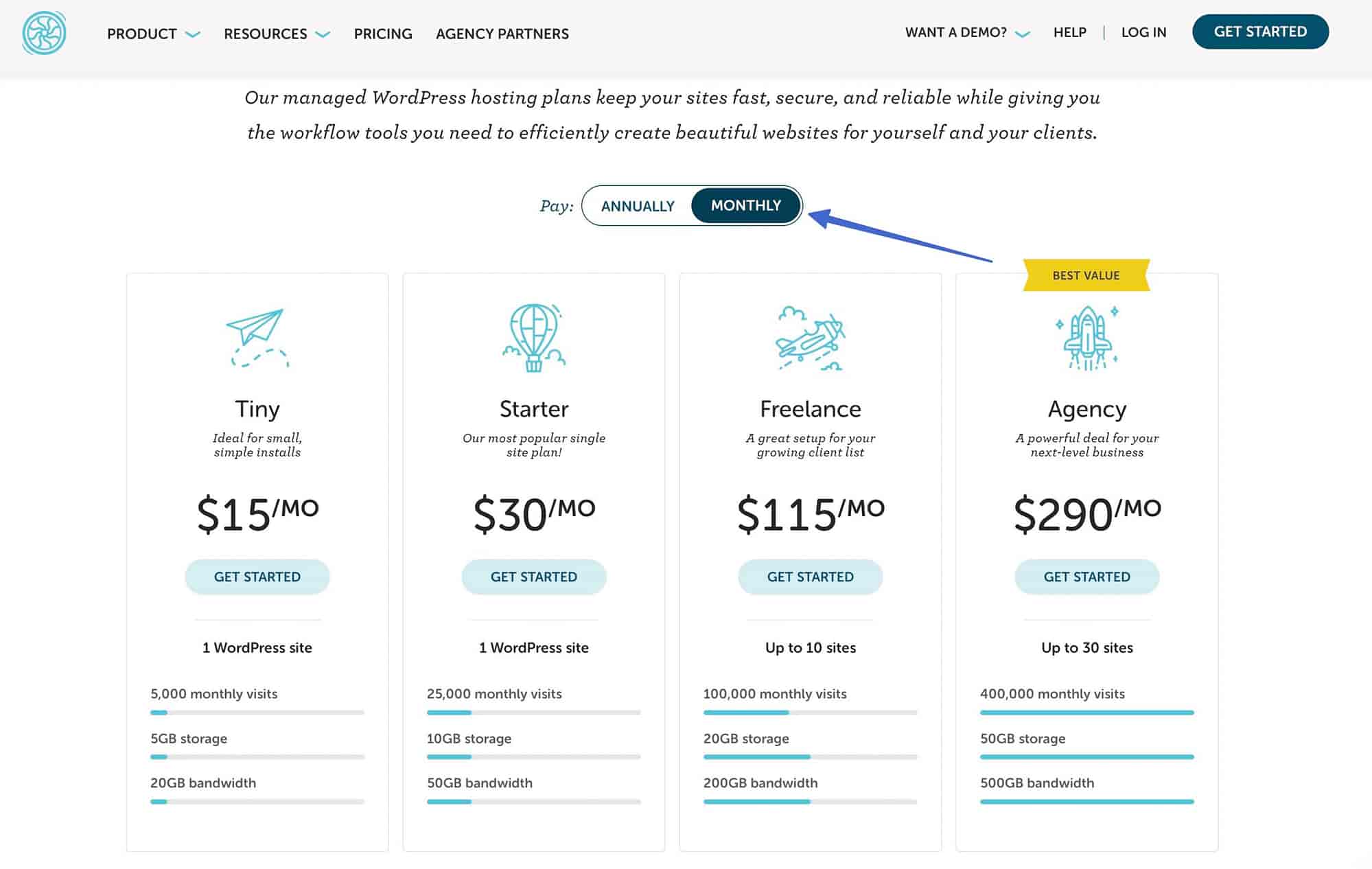 Schwungradpreise mit angezeigten monatlichen Webhosting-Preisen