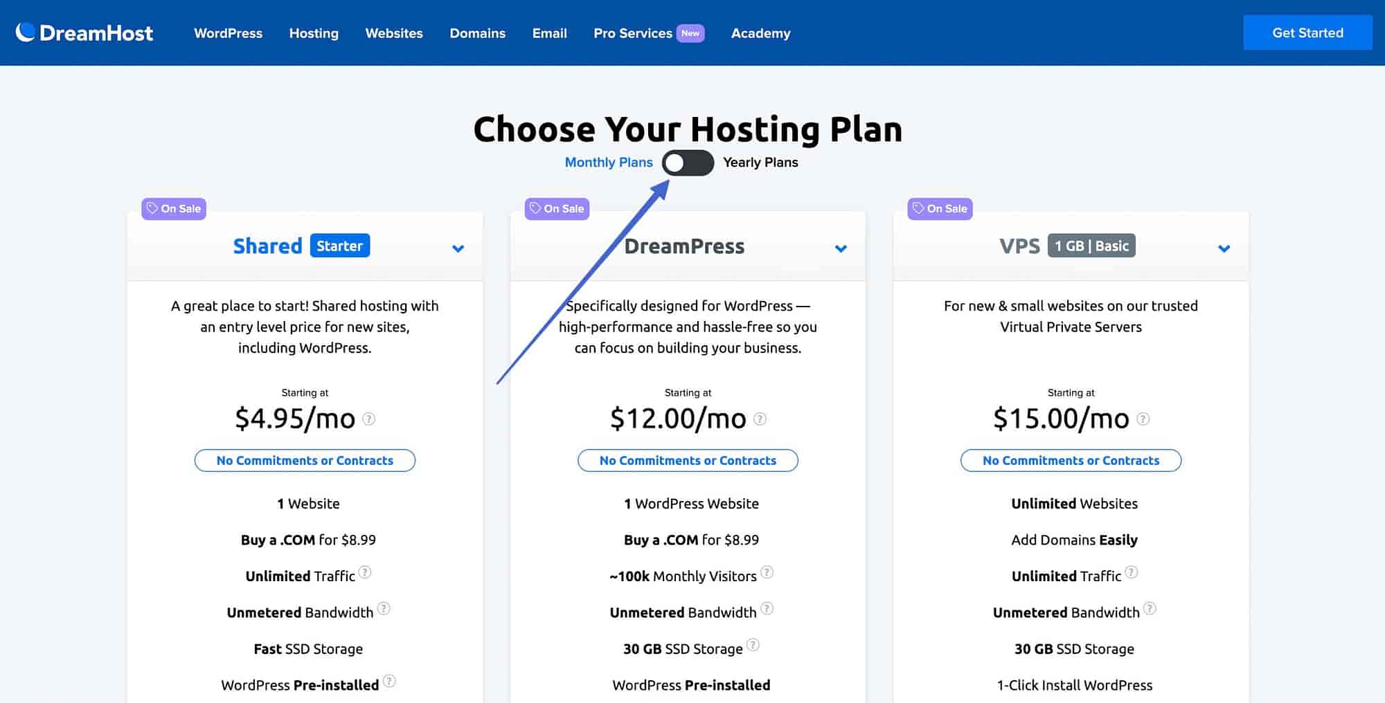 Wechsel von jährlichem zu monatlichem Webhosting-Plan in Dreamhost