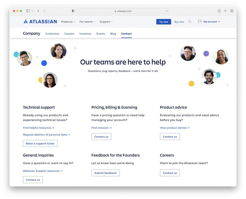 página de contacto de atlassian