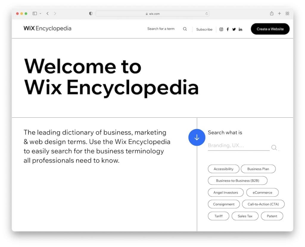 информационный сайт энциклопедии wix