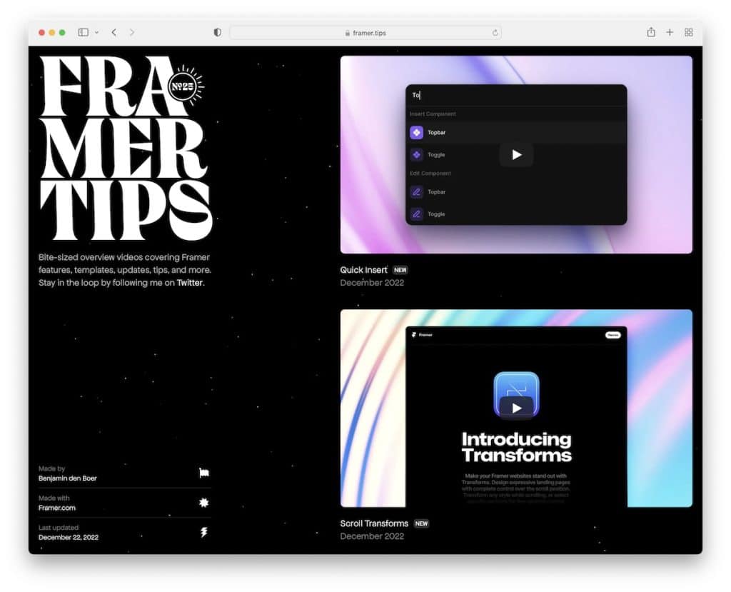 site informativo de dicas do framer