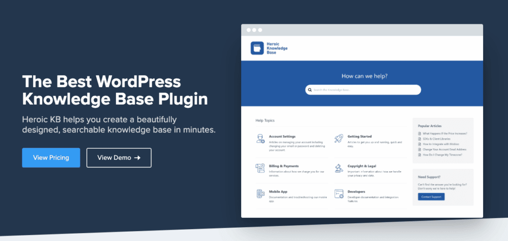 Plugin basis pengetahuan Heroic KB untuk WordPress