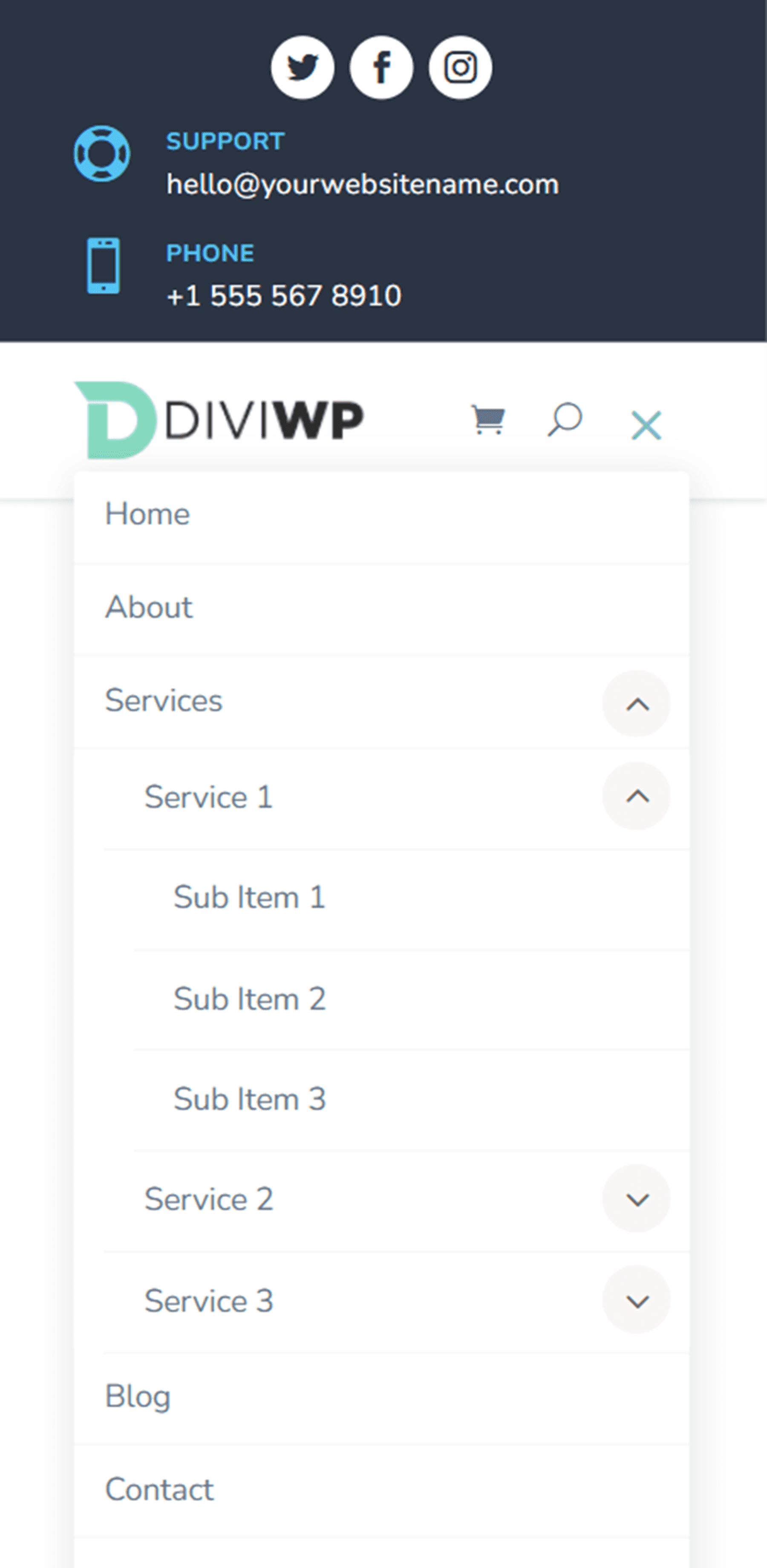 ไฮไลต์ผลิตภัณฑ์ Divi ส่วนหัวของ DiviWP เค้าโครงแพ็ค 18 มือถือ