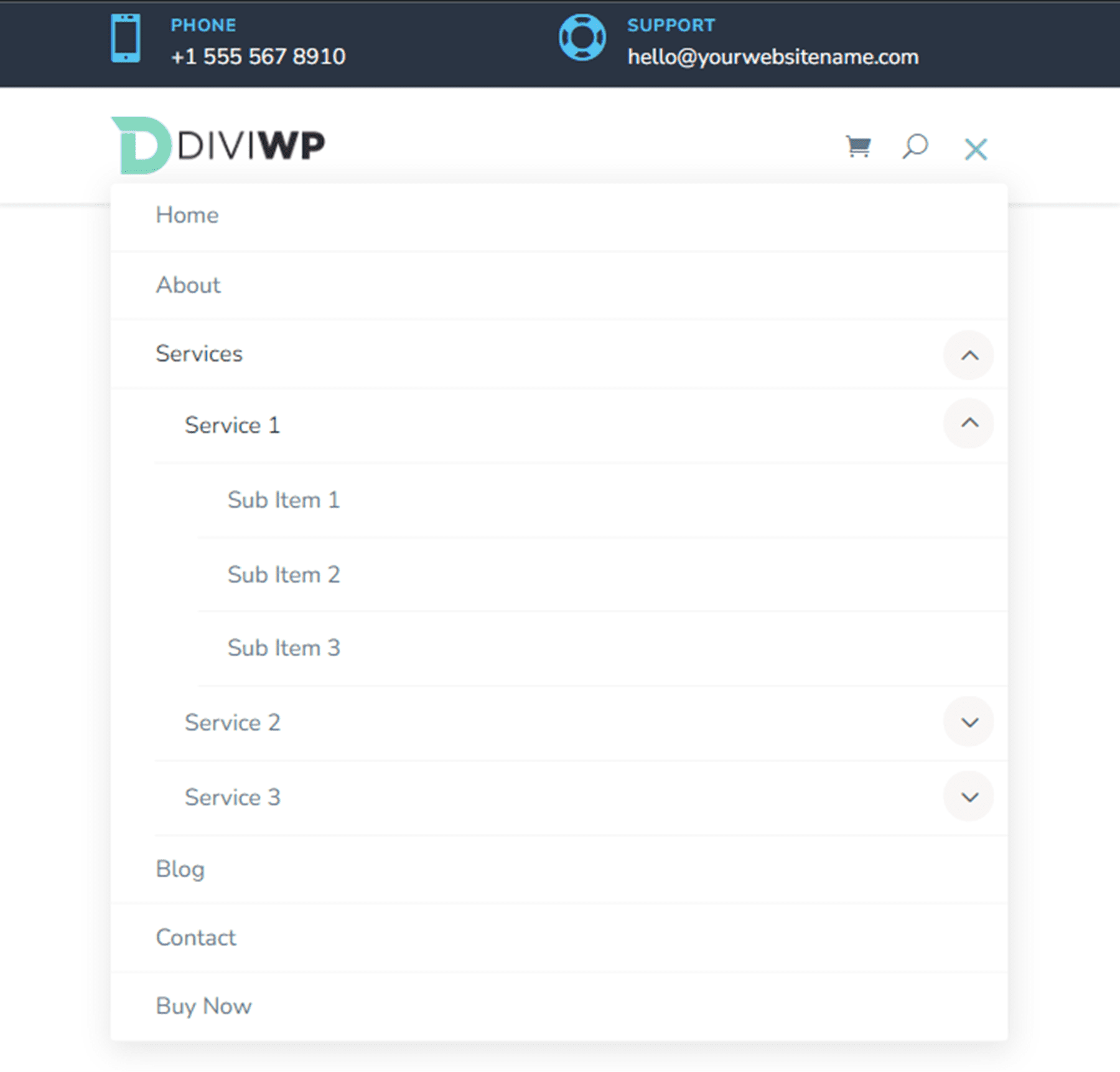 Divi 제품 하이라이트 DiviWP 헤더 섹션 팩 레이아웃 16 태블릿