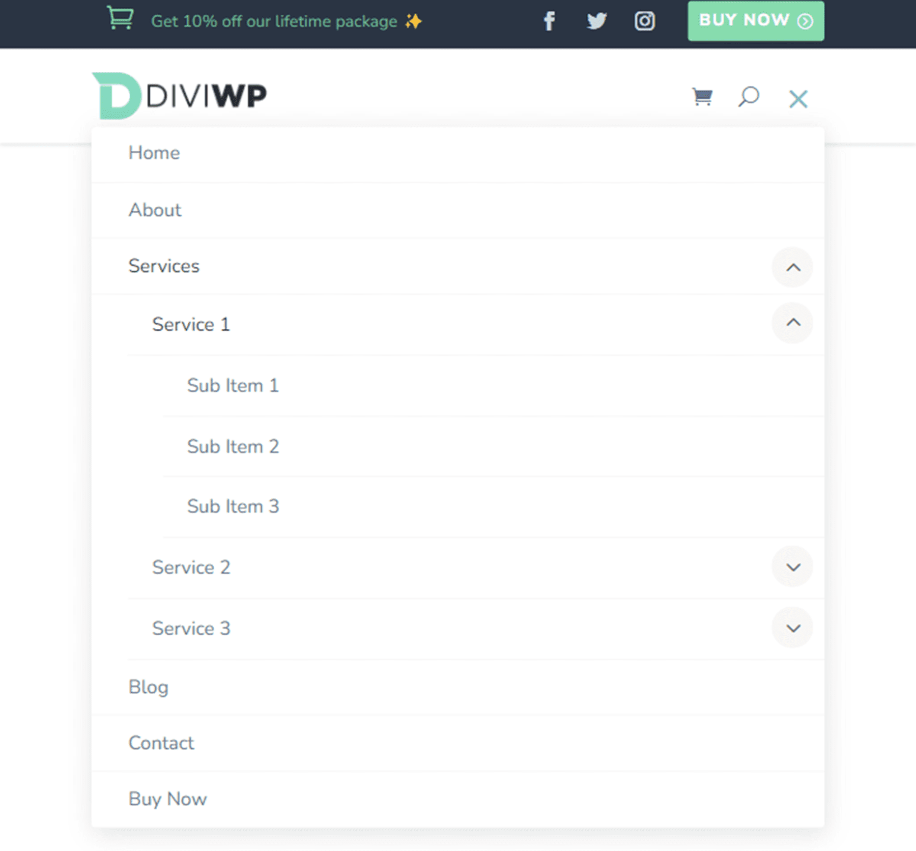 Divi 제품 하이라이트 DiviWP 헤더 섹션 팩 레이아웃 11 태블릿