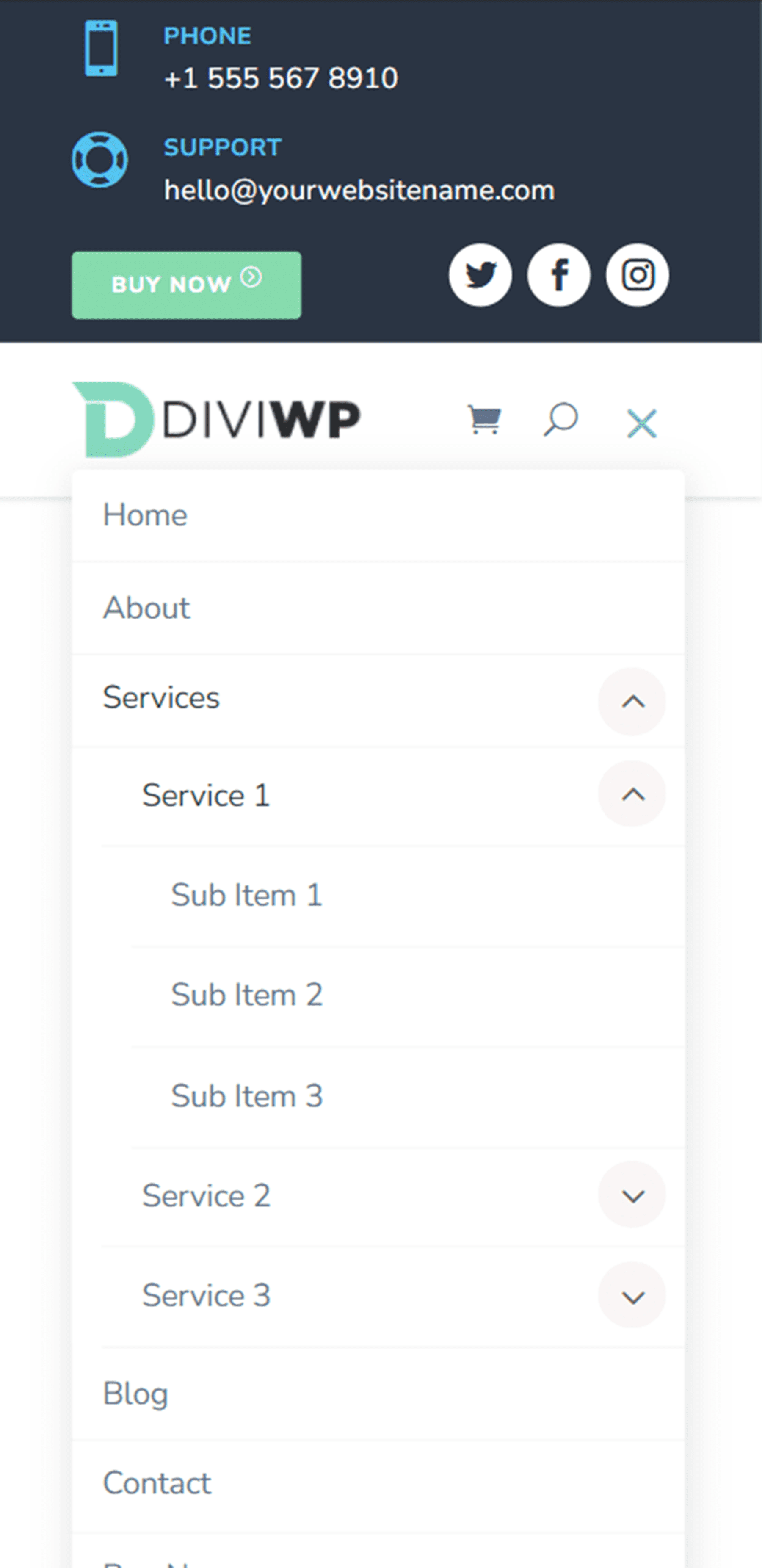 Producto destacado Divi Secciones de encabezado DiviWP Diseño del paquete 20 Móvil