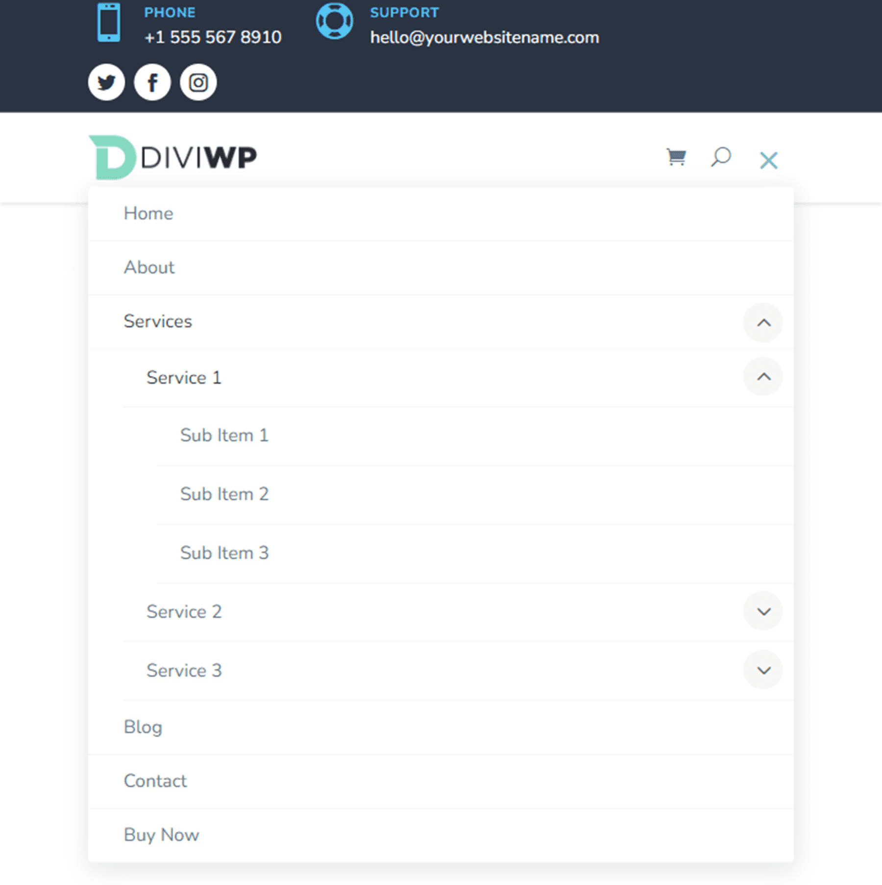 Divi 제품 하이라이트 DiviWP 헤더 섹션 팩 레이아웃 17 태블릿