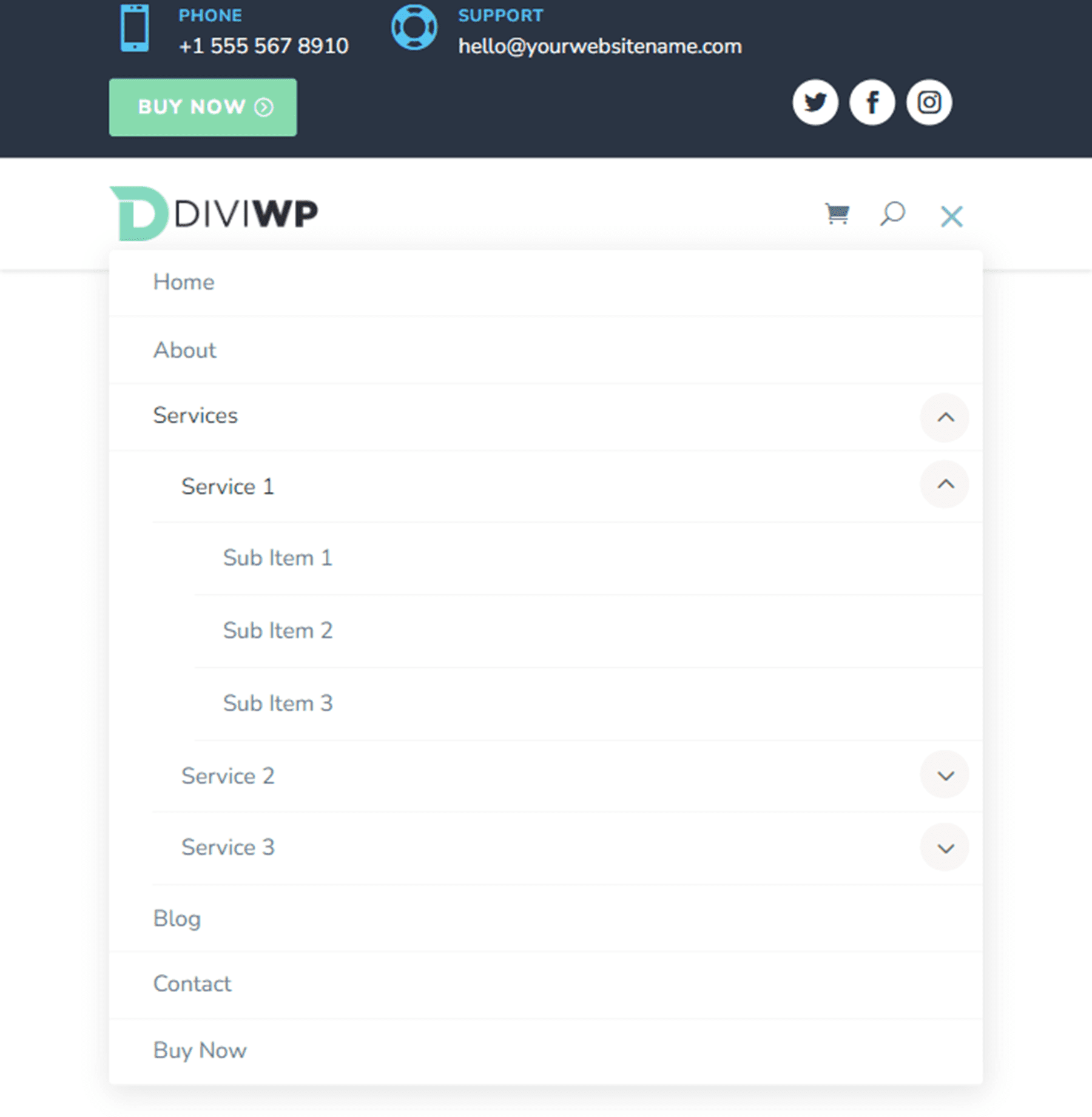 Divi 제품 하이라이트 DiviWP 헤더 섹션 팩 레이아웃 20 태블릿