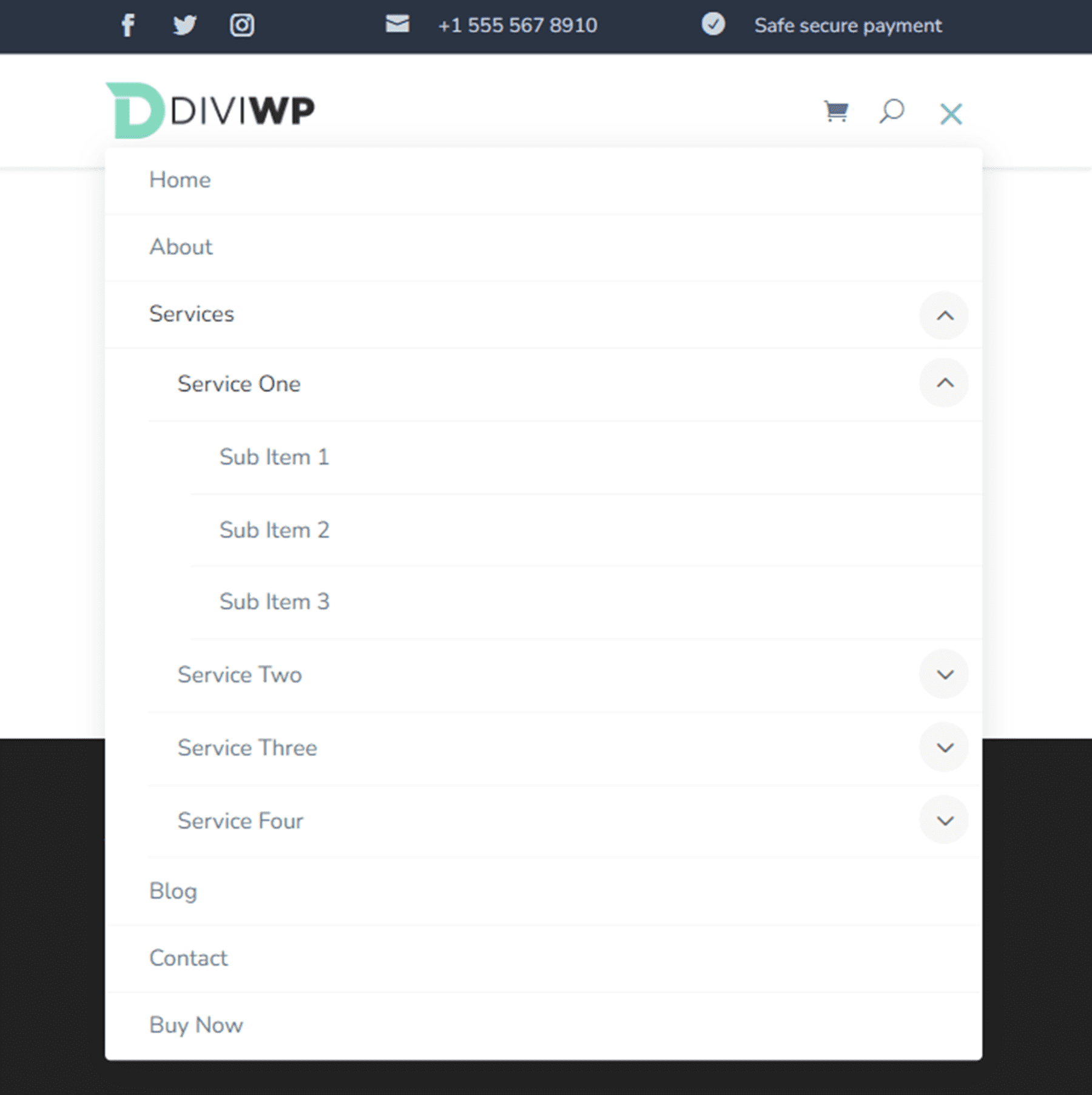 Divi 제품 하이라이트 DiviWP 헤더 섹션 팩 레이아웃 12 태블릿