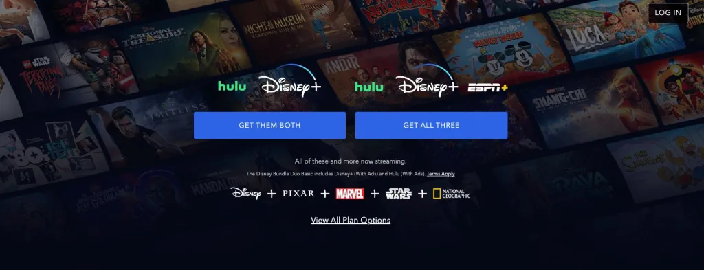 Page Disney Plus avec le nouveau Marvel populaire, des émissions de télévision en arrière-plan et un bouton d'abonnement