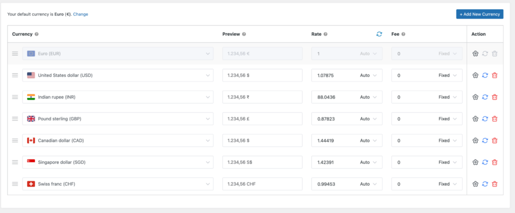 yaycurrency convertir dans les devises locales du client.