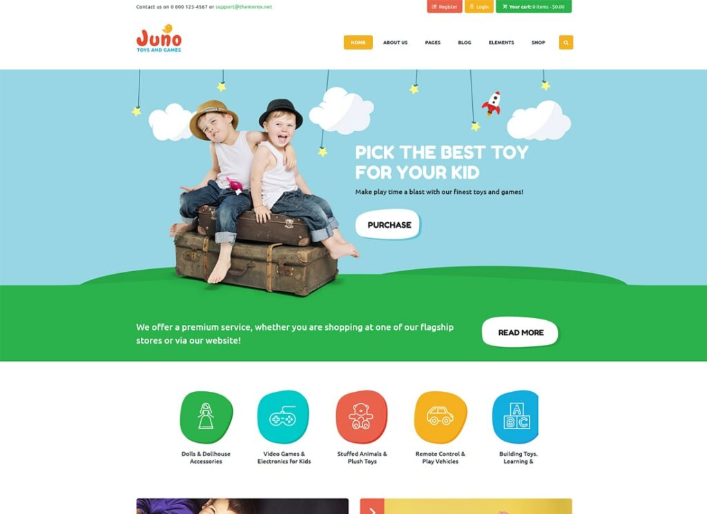 Juno | Tienda de juegos y juguetes para niños Tema de WordPress