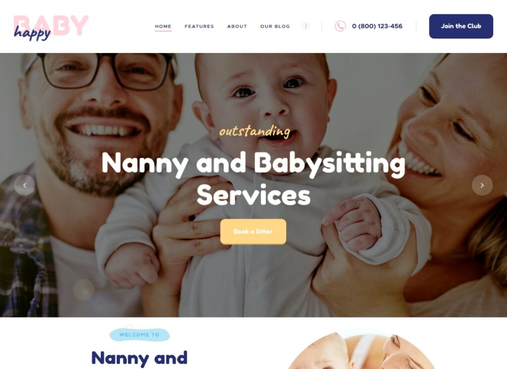 Glückliches Baby | Nanny & Babysitterdienste Kinder WordPress Theme