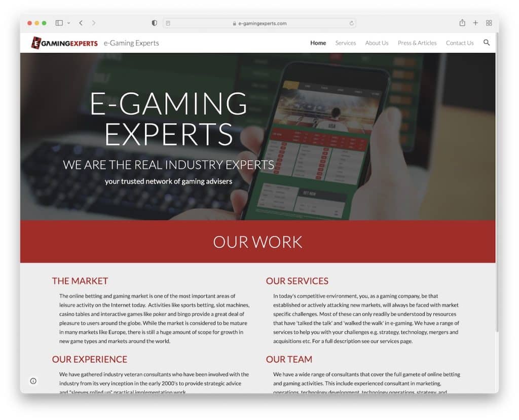 exemplo de site do google para especialistas em e-gaming