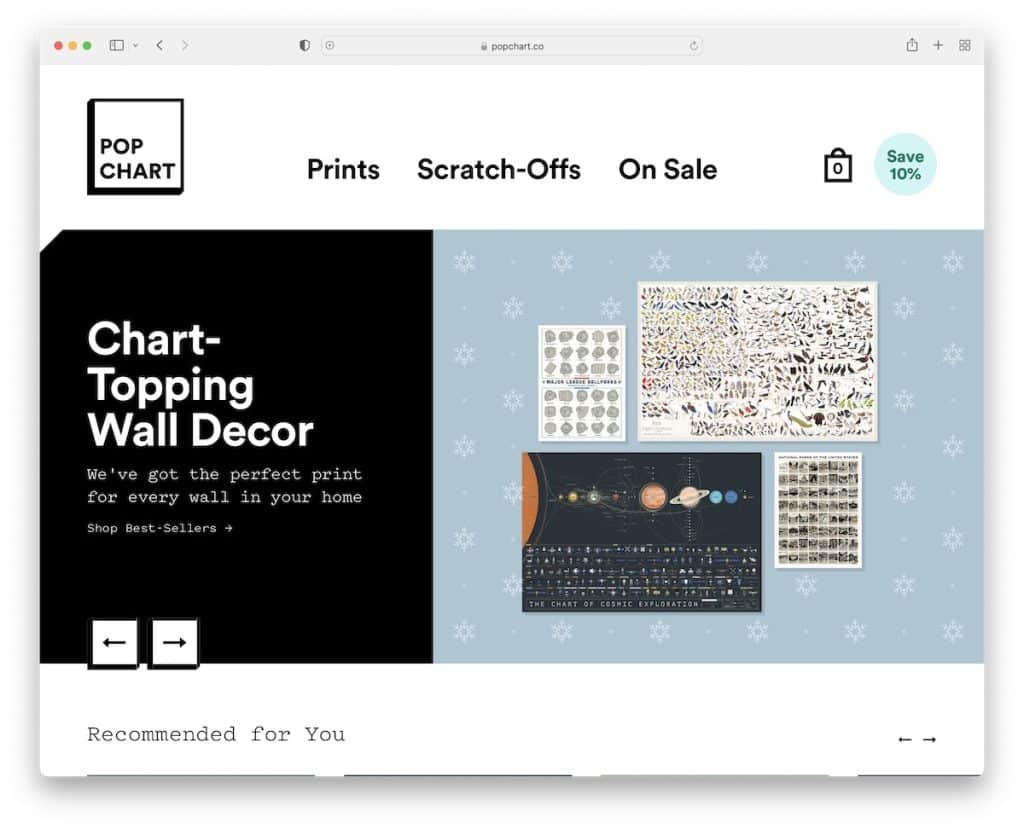 gráfico pop site shopify