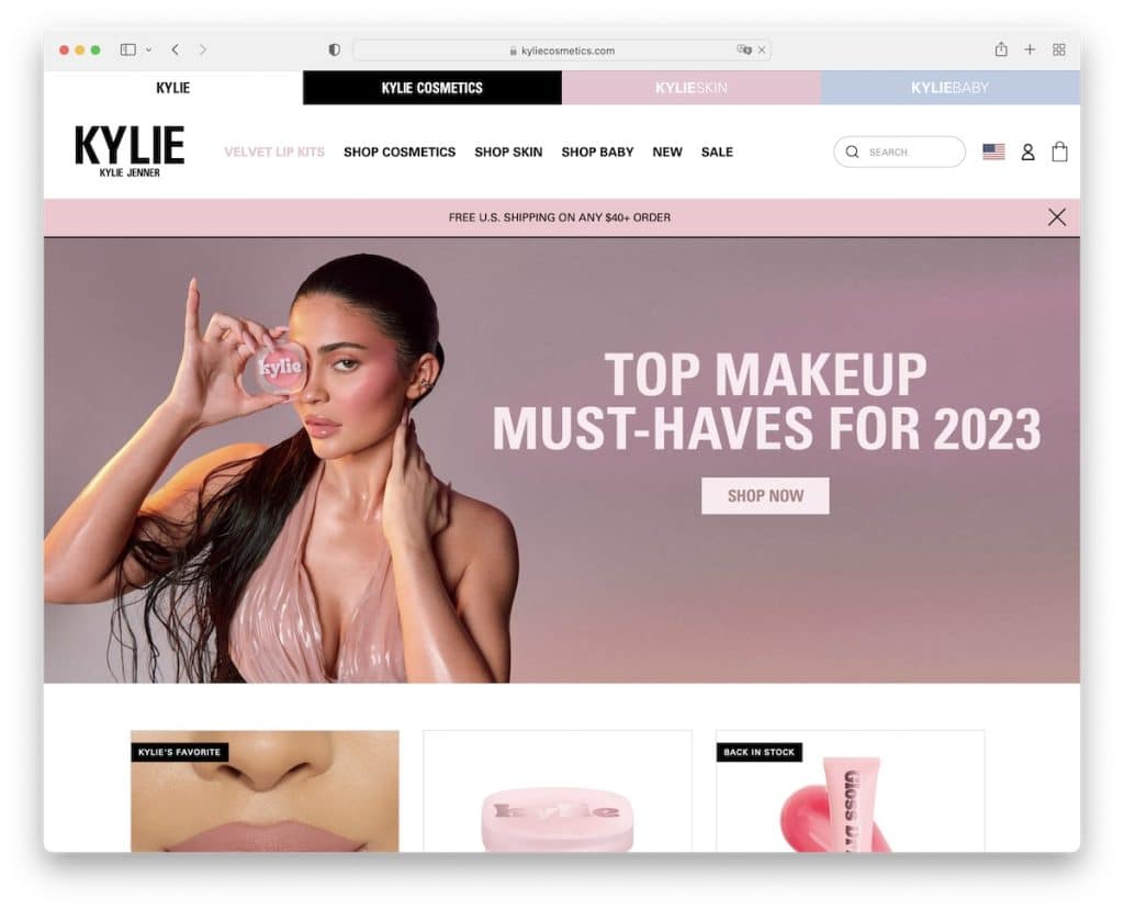 Sito web shopify di cosmetici kylie